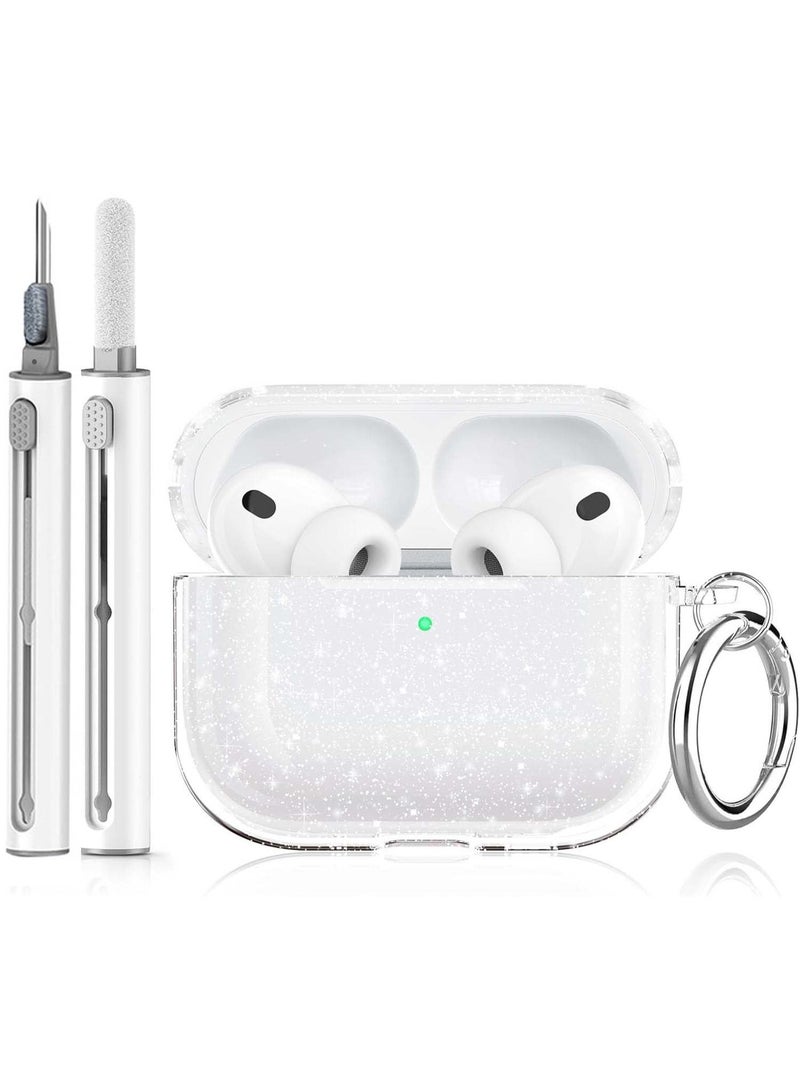 اوراکس AirPods Pro 3 غطاء حالة سماعات السيليكون مع سلسلة مفاتيح الخطاف المحمولة وقلم التنظيف ، مادة TPU ناعمة ، مقاومة للصدمات مقاومة للصدمات واقية كاملة ، ملحقات سماعات الرأس (فلاش شفاف) - Image 1